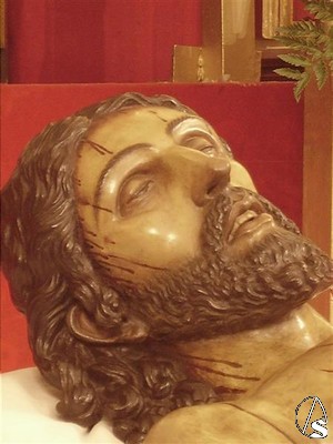 Rostro del Cristo de la Buena Muerte realizado por el escultor local Manuel Pineda Caldern 